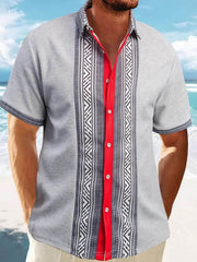 Men's Full Size Contrast Button Down Short Sleeve Shirt Plus Size Gray / 2XL