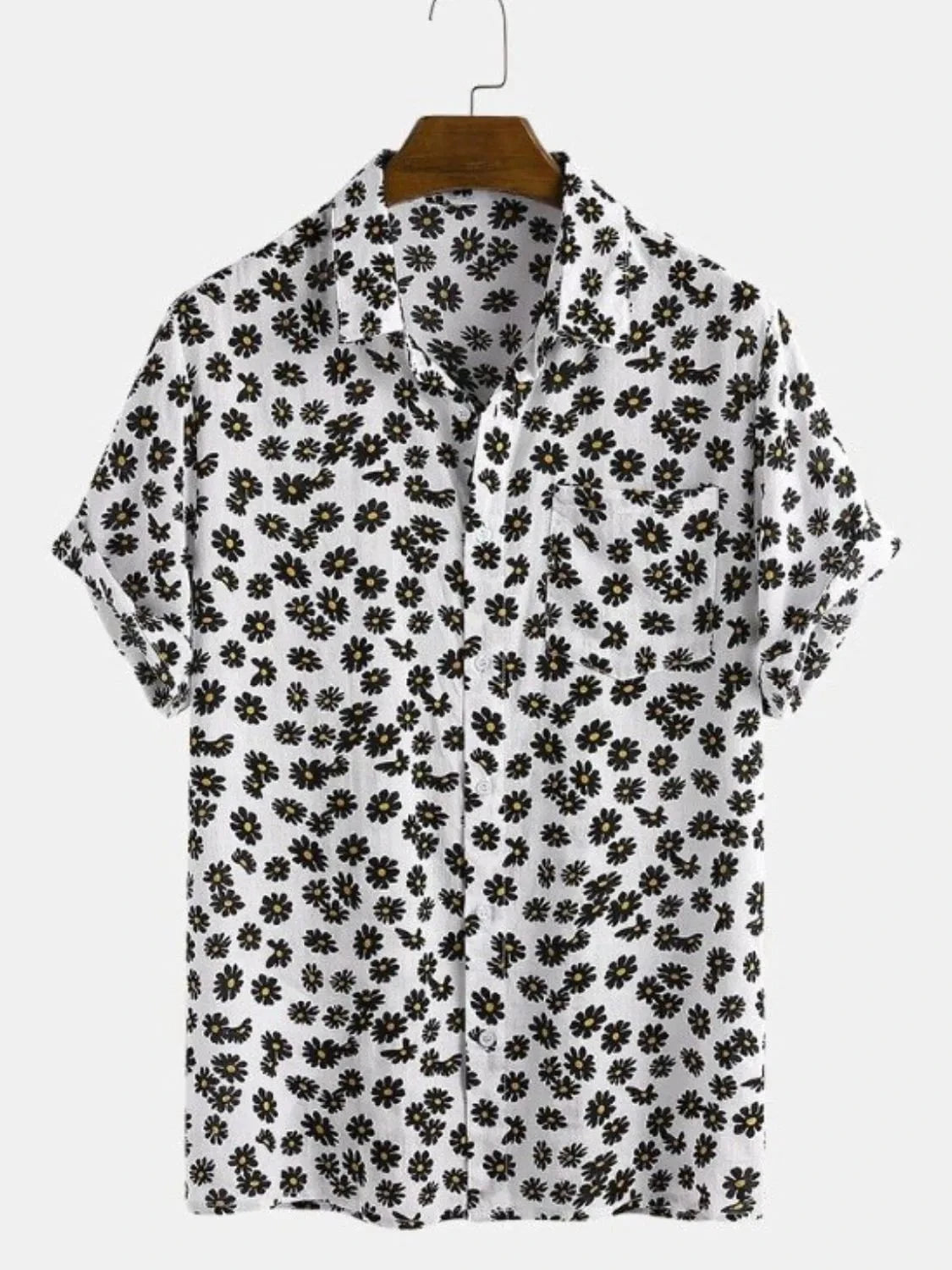 Men's Full Size Daisy Print Button Up Shirt Plus Size Black / S