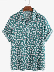 Men's Full Size Daisy Print Button Up Shirt Plus Size Green / S