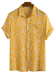 Men's Full Size Daisy Print Button Up Shirt Plus Size Mustard / S