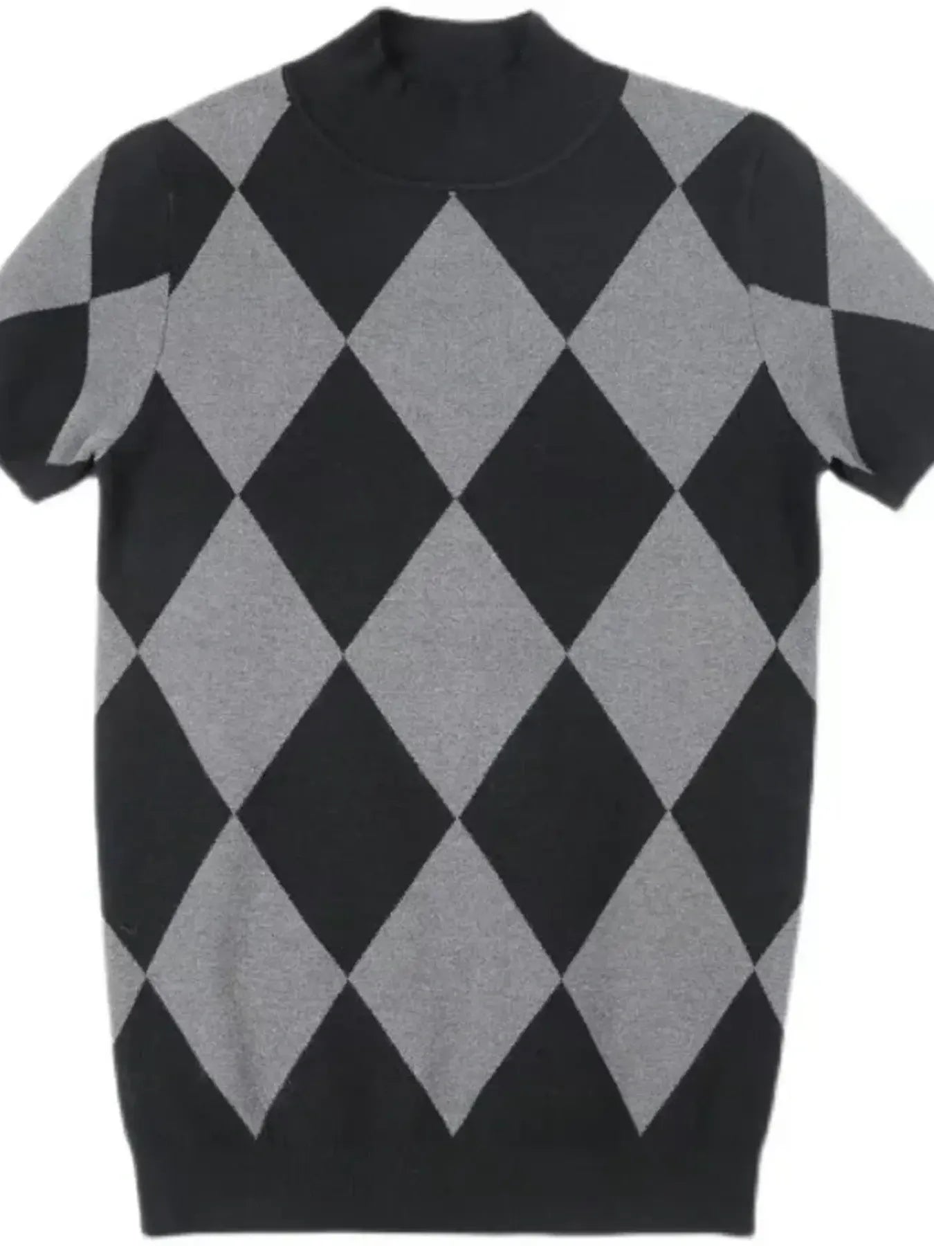 Men's Full Size Diamond Pattern Short Sleeve Knit Top Plus Size Black / S
