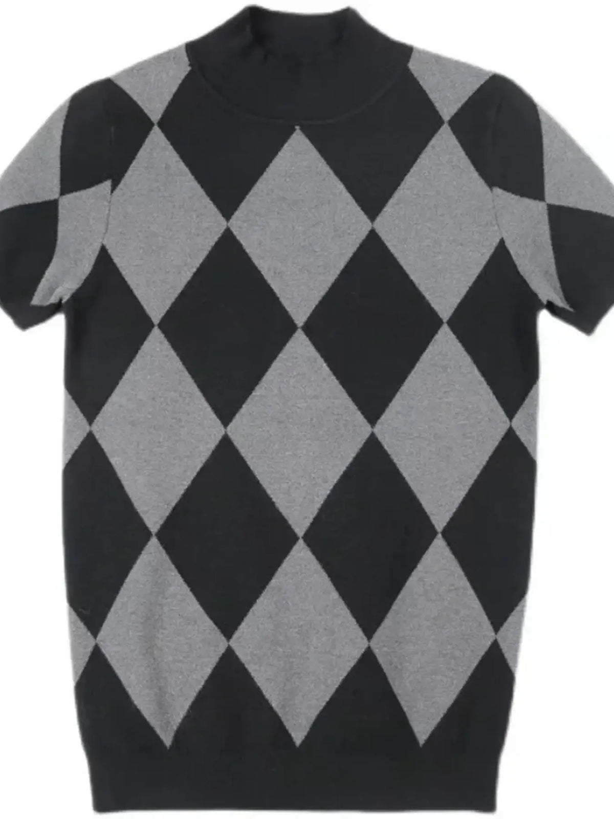 Men's Full Size Diamond Pattern Short Sleeve Knit Top Plus Size Black / S