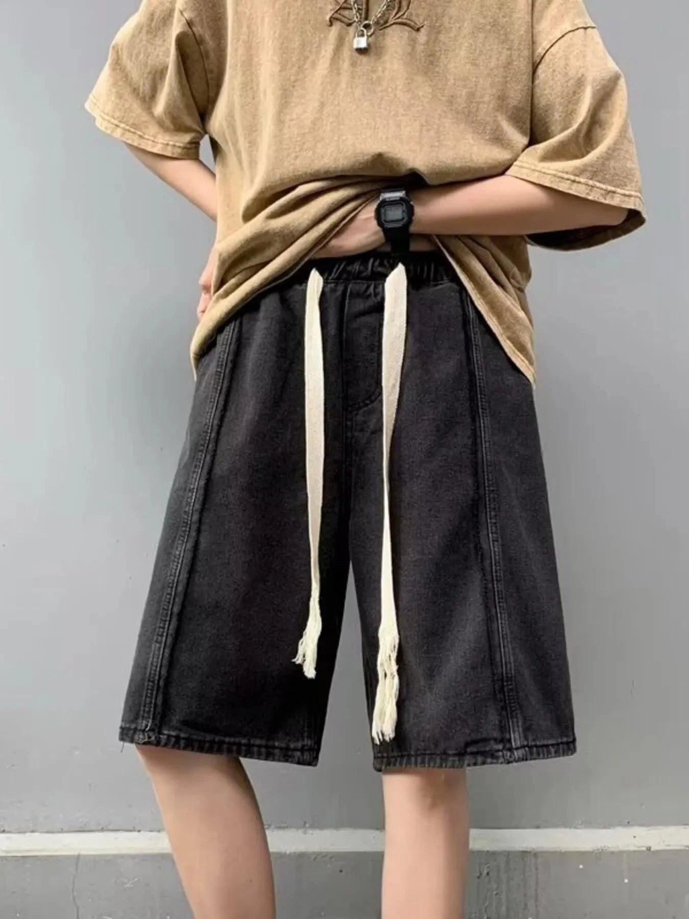 Men's Full Size Drawstring Denim Shorts with Pockets Plus Size