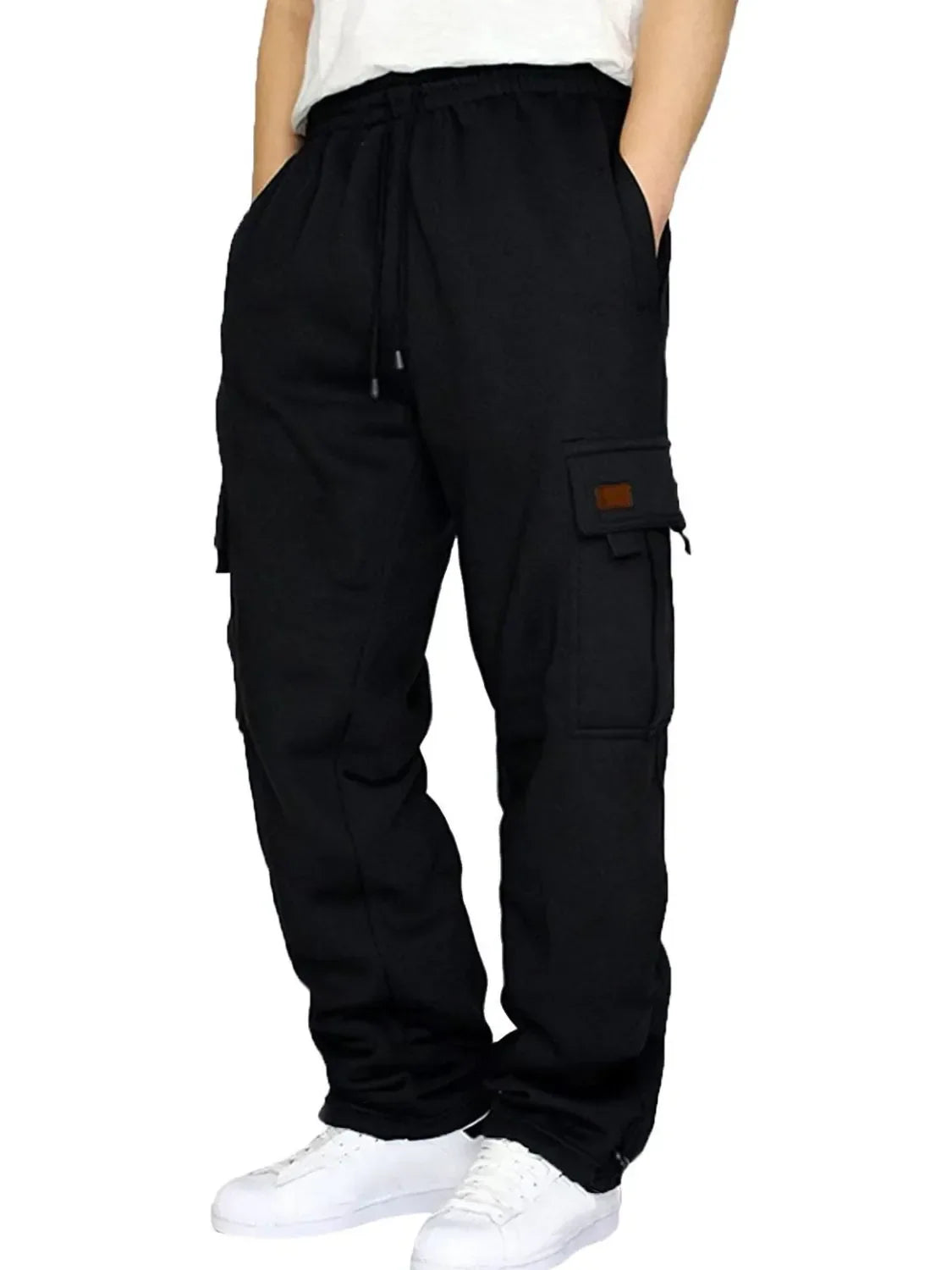 Men's Full Size Drawstring Pants with Pockets Plus Size Black / S