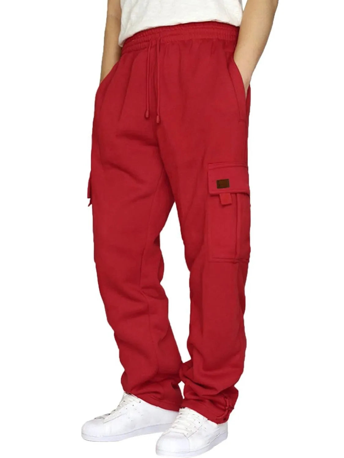 Men's Full Size Drawstring Pants with Pockets Plus Size Deep Red / S