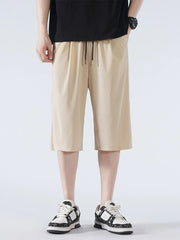 Men's Full Size Drawstring Shorts with Pockets Plus Size Apricot / S