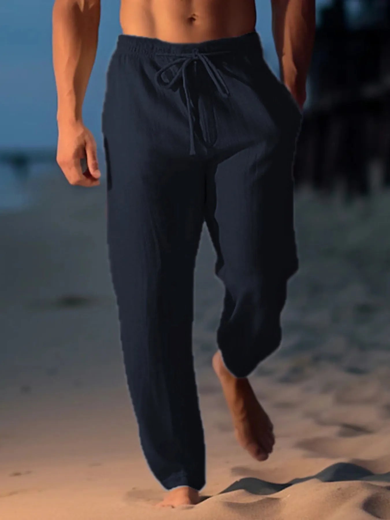 Men's Full Size Drawstring Wide Leg Pants Plus Size Navy Blue / S