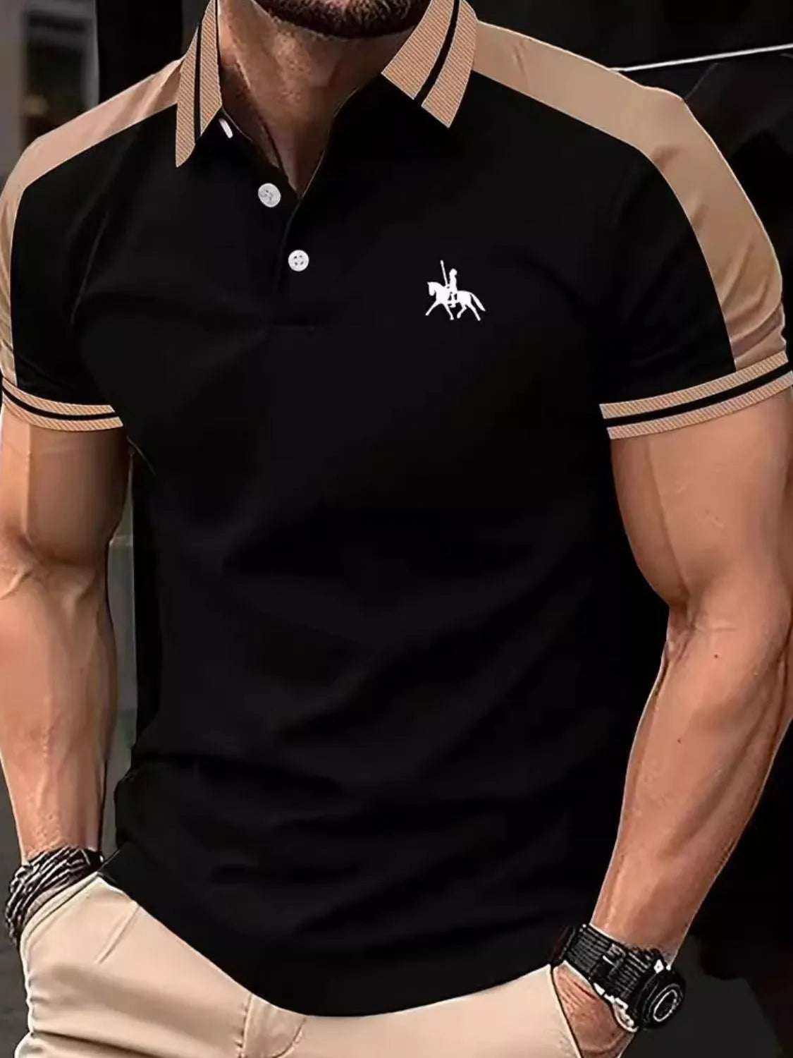Men's Full Size Embroidered Collared Neck Short Sleeve Polo Plus Size Black / S