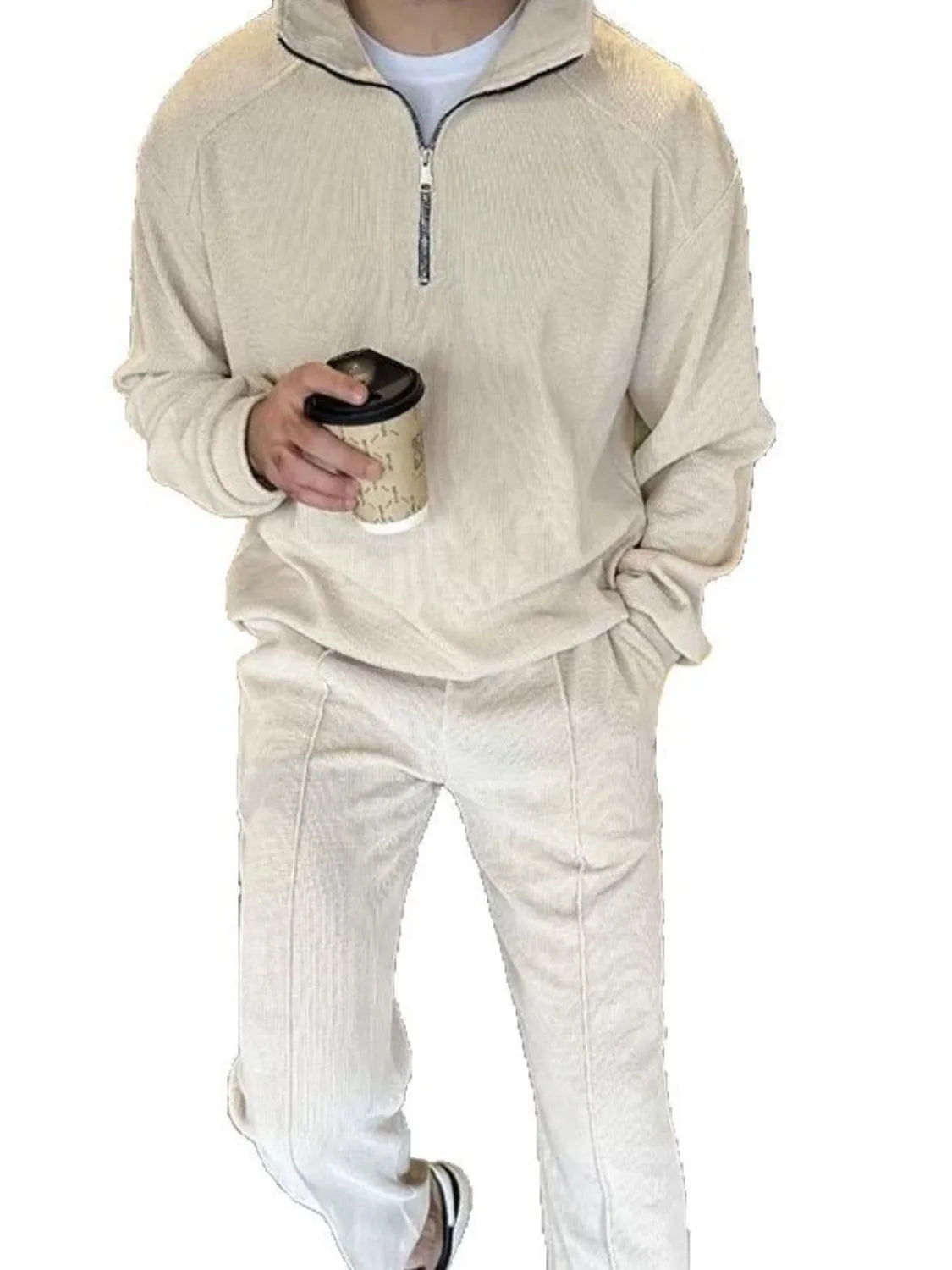 Men's Full Size Half Zip Long Sleeve Top and Pants Plus Size