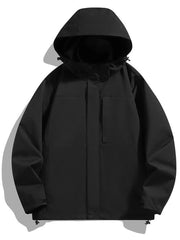 Men's Full Size Hooded Windproof Casual Jacket Plus Size Black / S