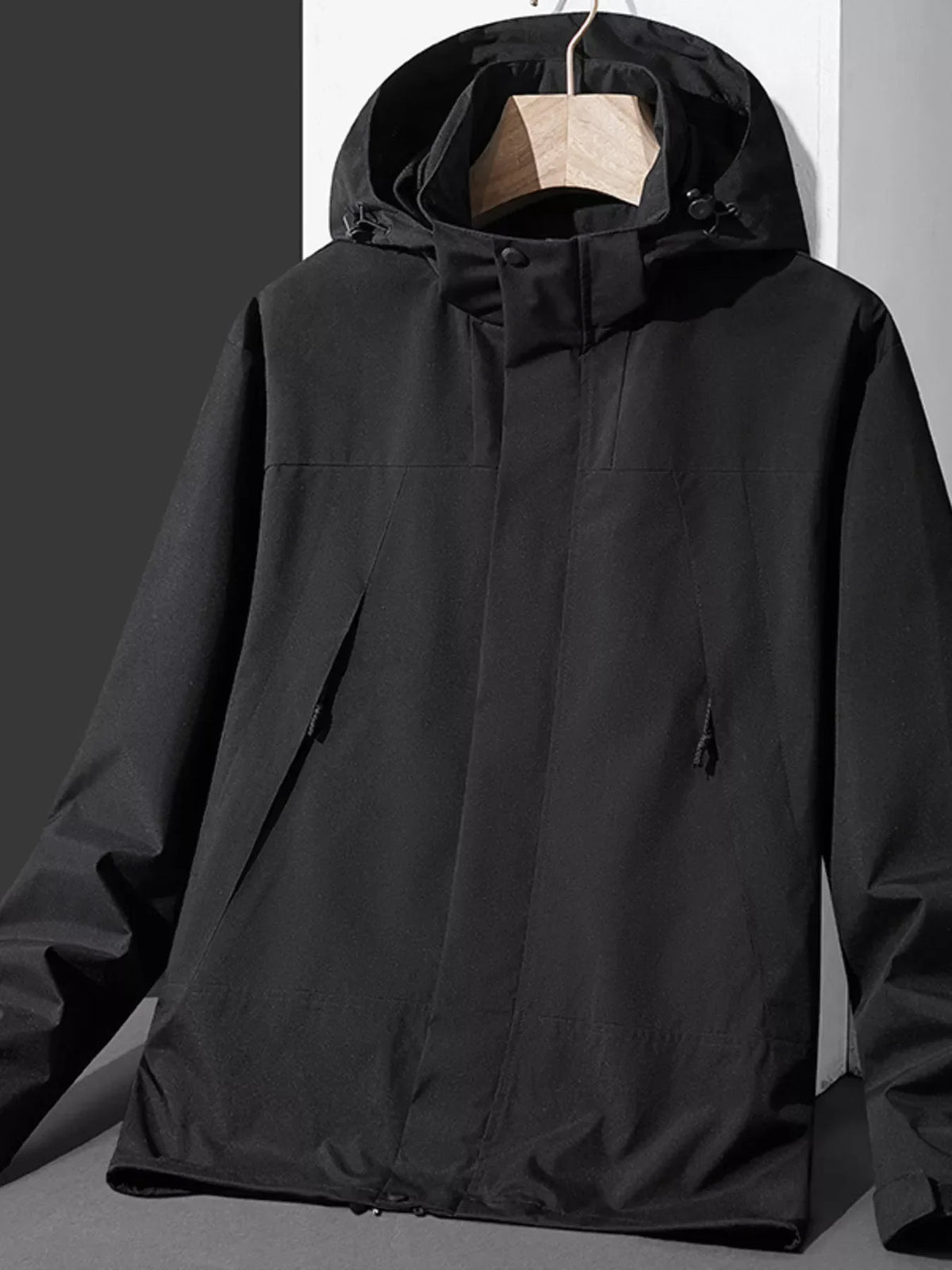 Men's Full Size Hooded Windproof Outdoor Jacket Plus Size Black / XS