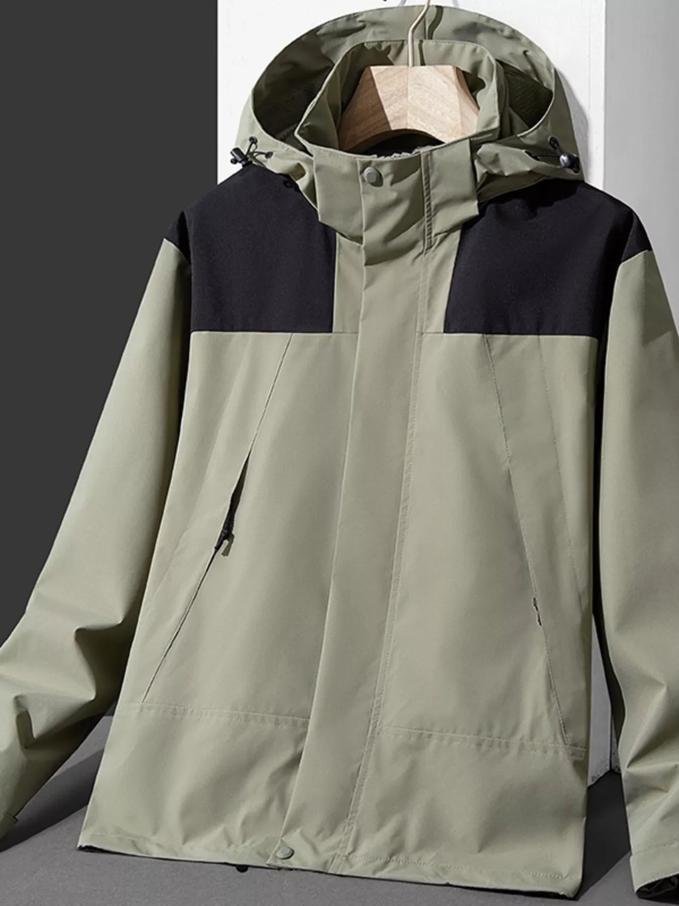 Men's Full Size Hooded Windproof Outdoor Jacket Plus Size Light Green / XS