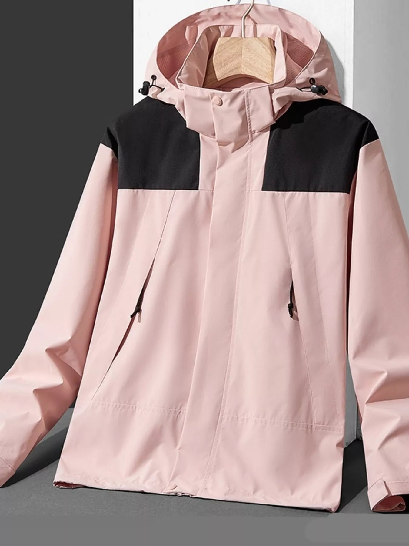 Men's Full Size Hooded Windproof Outdoor Jacket Plus Size Tender Powder / XS