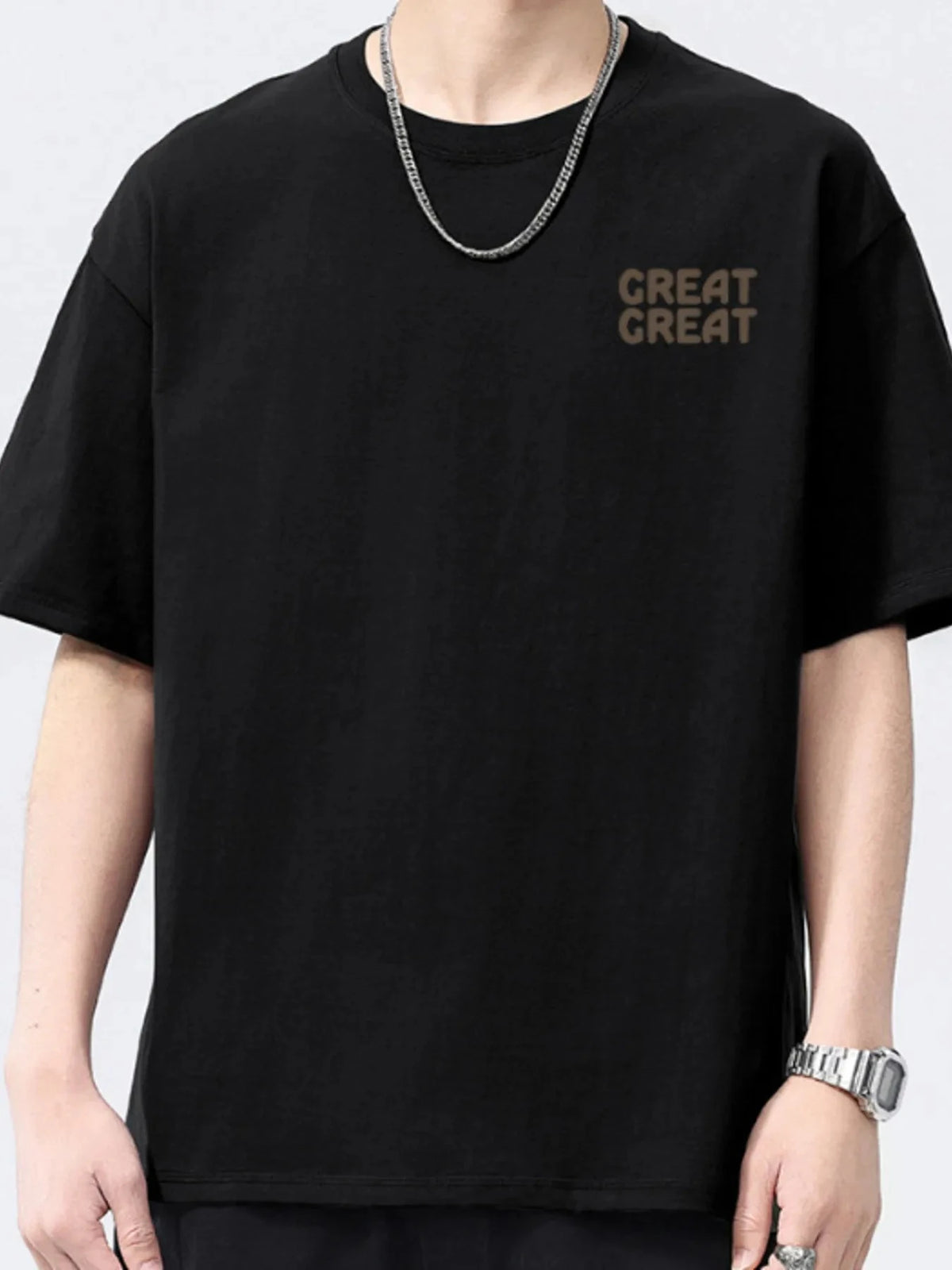 Men's Full Size Letter Round Neck Short Sleeve T-Shirt Plus Size Black / S