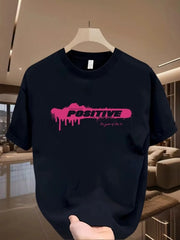 Men's Full Size Letter Round Neck Short Sleeve T-Shirt Plus Size Black / S