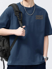 Men's Full Size Letter Round Neck Short Sleeve T-Shirt Plus Size Navy Blue / S