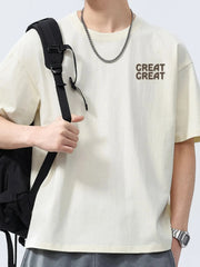 Men's Full Size Letter Round Neck Short Sleeve T-Shirt Plus Size Off-white / S