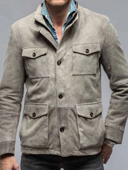 Men's Full Size Multi-Pocket Long Sleeve Jacket Plus Size Gray / S