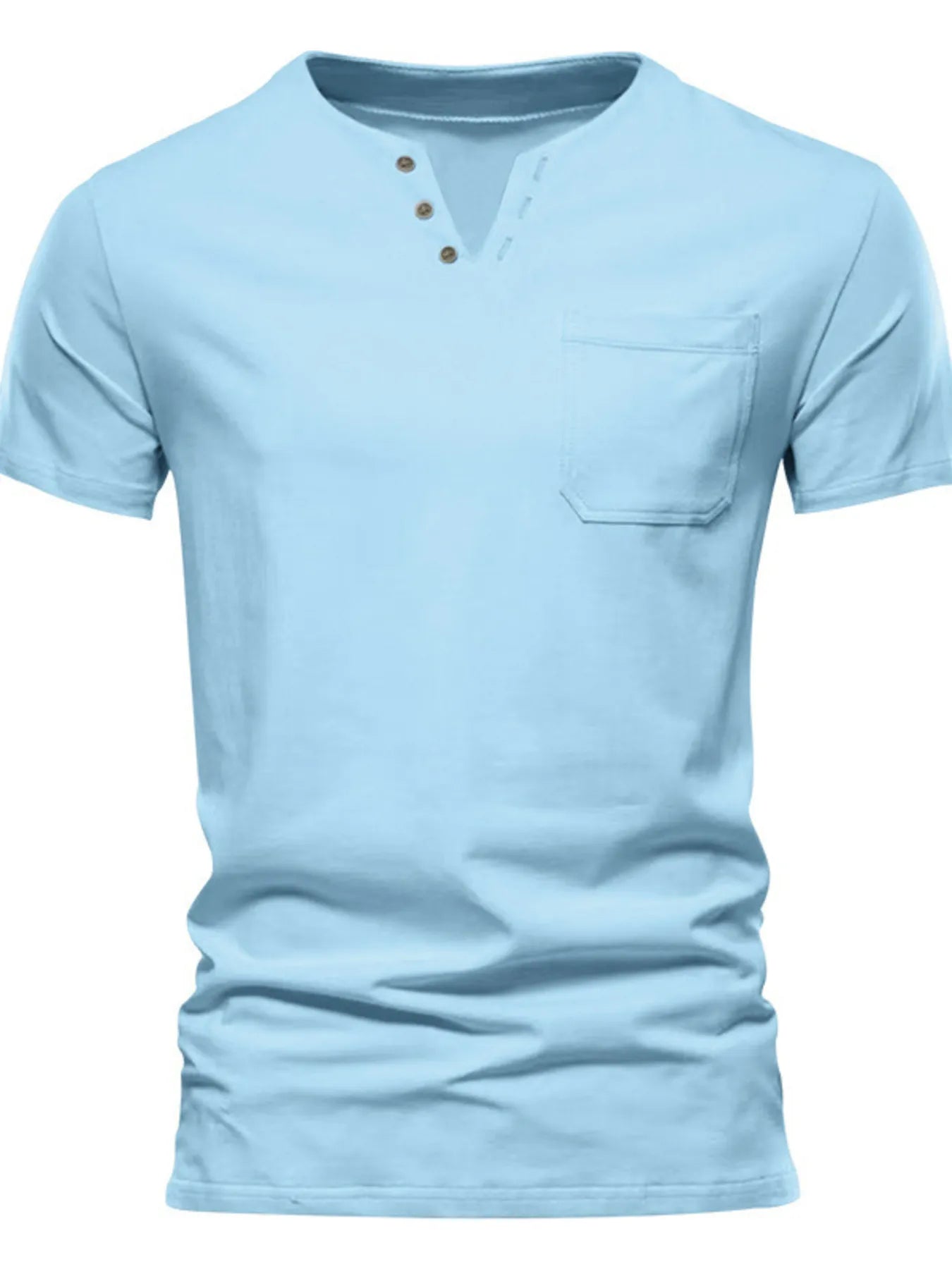 Men's Full Size Notched Henley T-Shirt with Chest Pocket Plus Size Light Blue / S