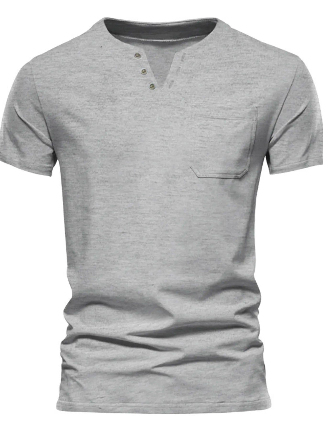 Men's Full Size Notched Henley T-Shirt with Chest Pocket Plus Size Light Gray / S