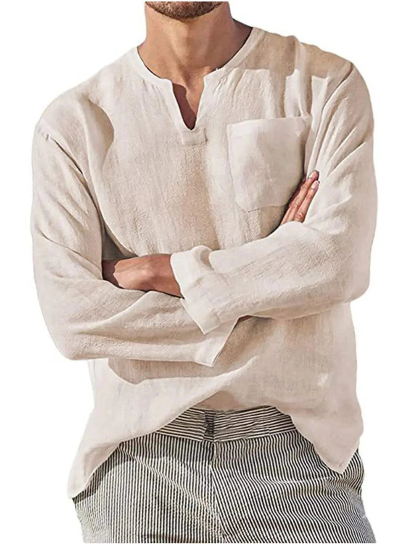 Men's Full Size Notched Long Sleeve Top Plus Size