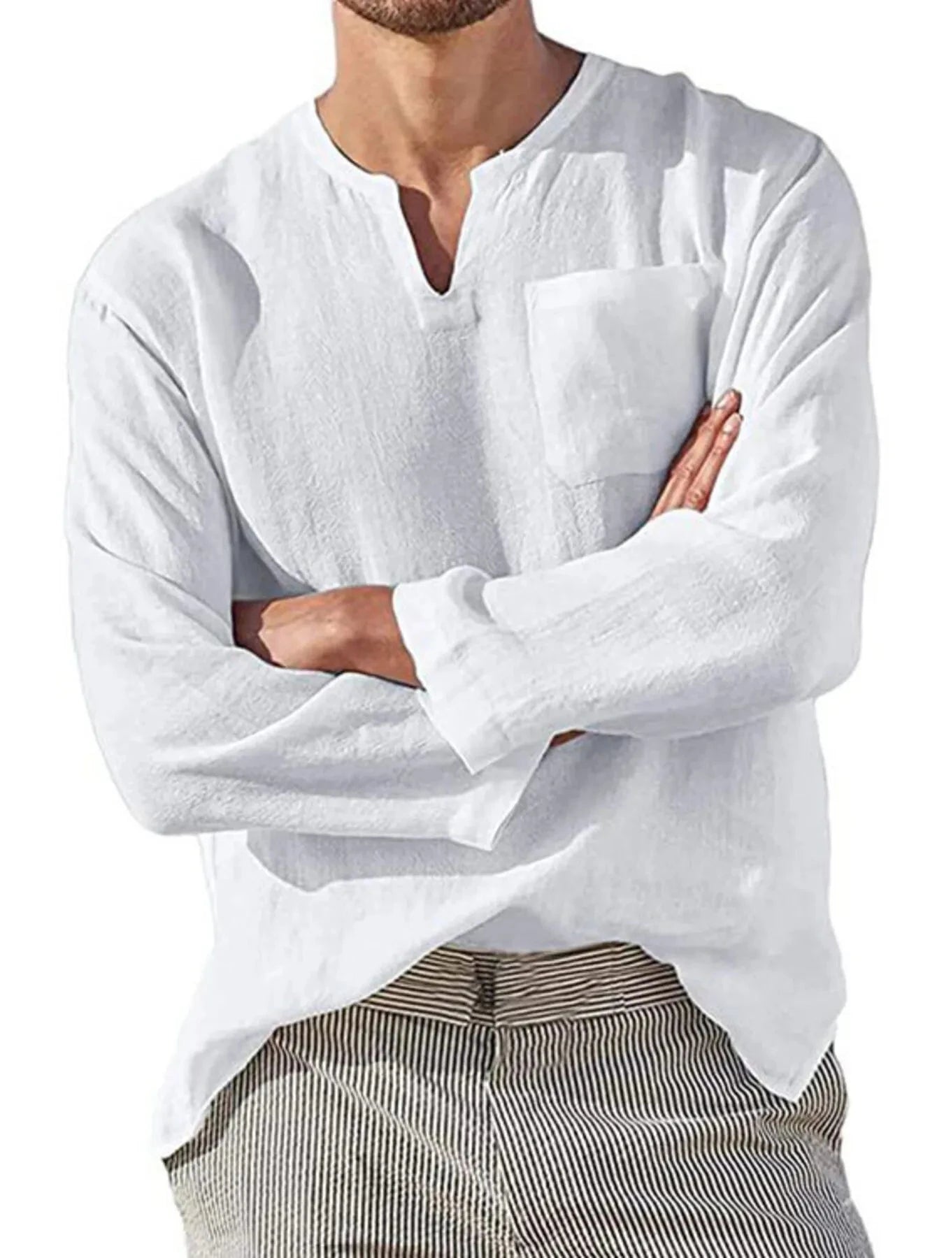 Men's Full Size Notched Long Sleeve Top Plus Size
