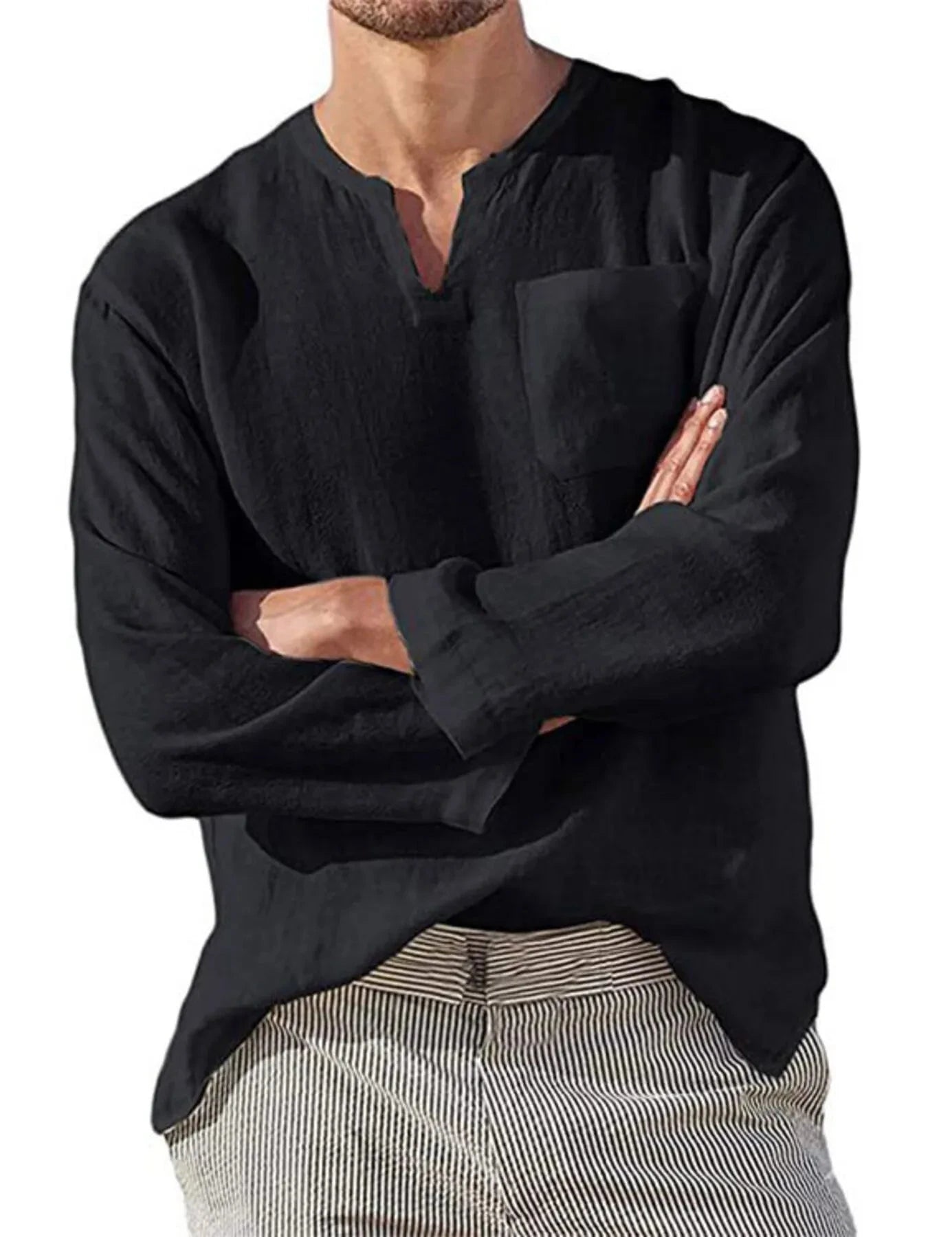 Men's Full Size Notched Long Sleeve Top Plus Size