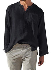 Men's Full Size Notched Long Sleeve Top Plus Size Black / S