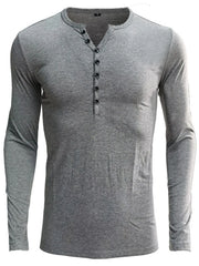 Men's Full Size Notched Long Sleeve Top Plus Size Dark Gray / S