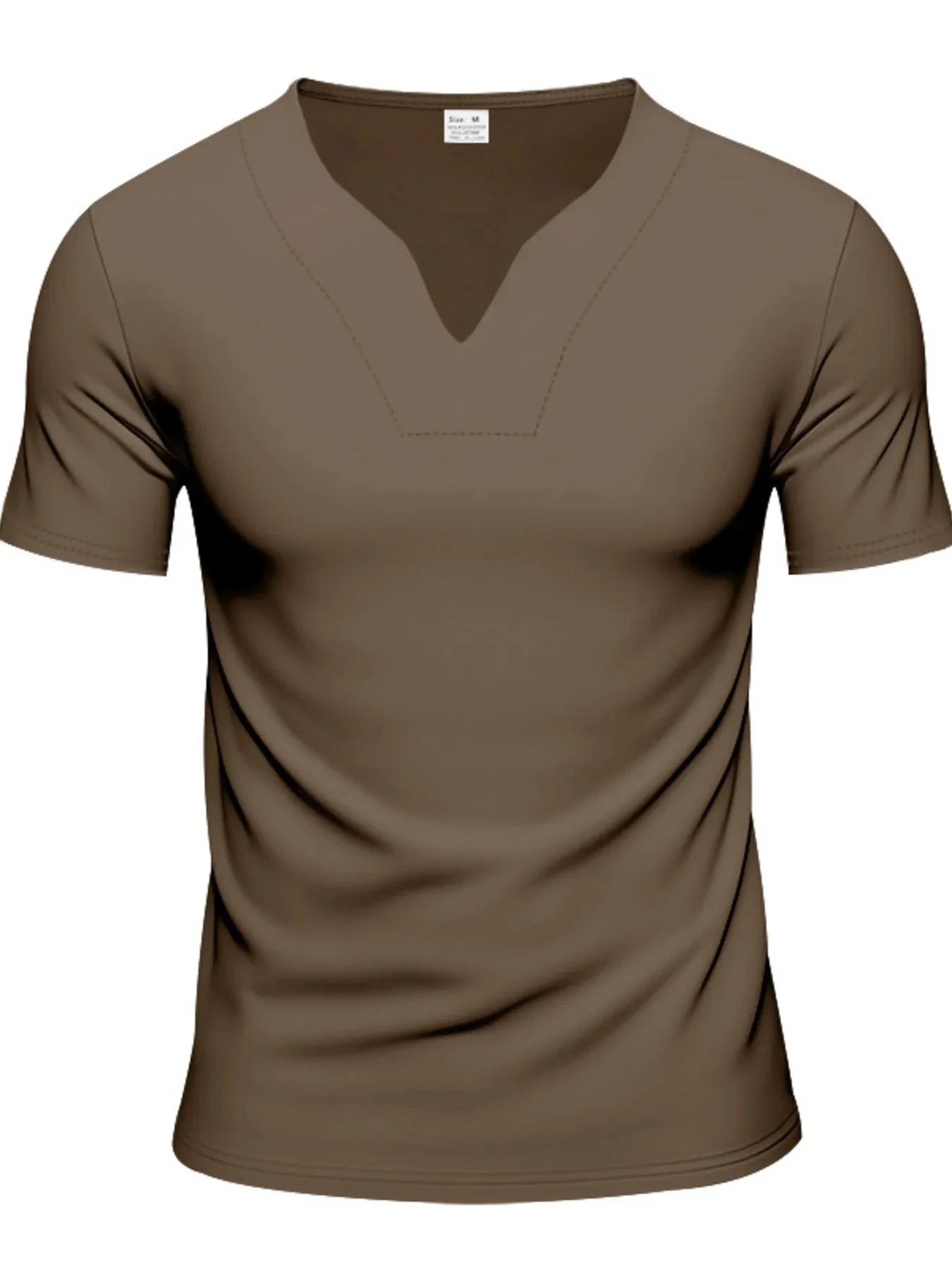 Men's Full Size Notched Short Sleeve T-Shirt Plus Size Brown / S