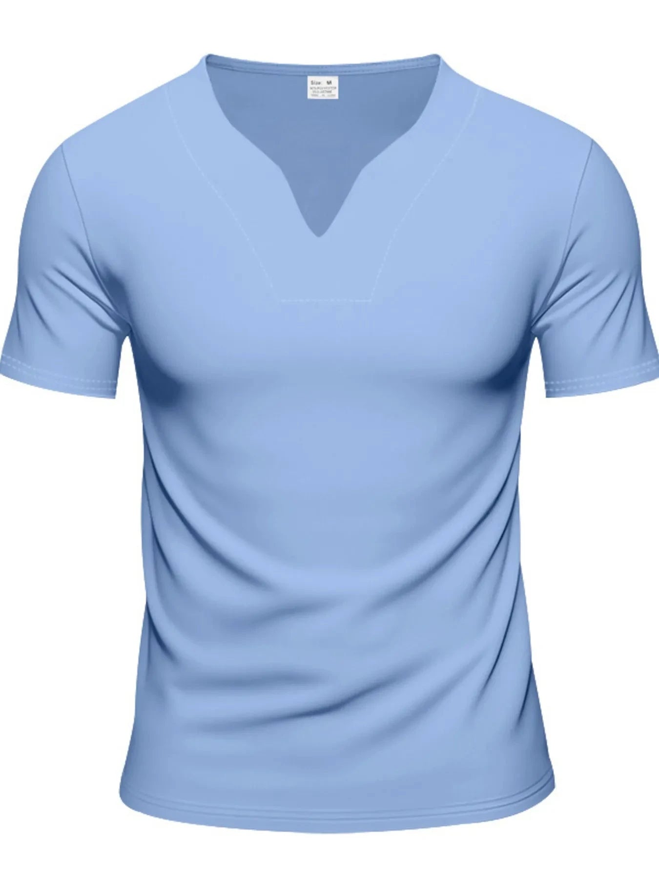 Men's Full Size Notched Short Sleeve T-Shirt Plus Size Light Blue / S