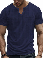 Men's Full Size Notched Short Sleeve T-Shirt Plus Size Navy / S