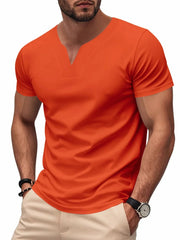 Men's Full Size Notched Short Sleeve T-Shirt Plus Size Orange / S