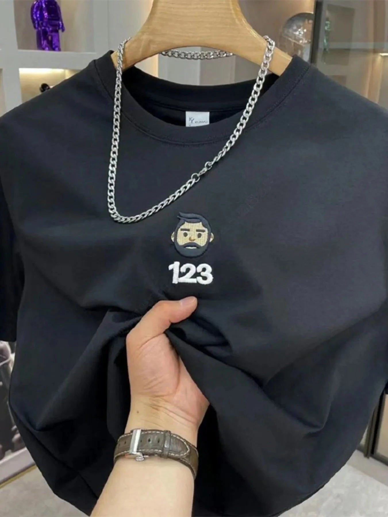 Men's Full Size Number 123 Round Neck T-Shirt Plus Size Black / S