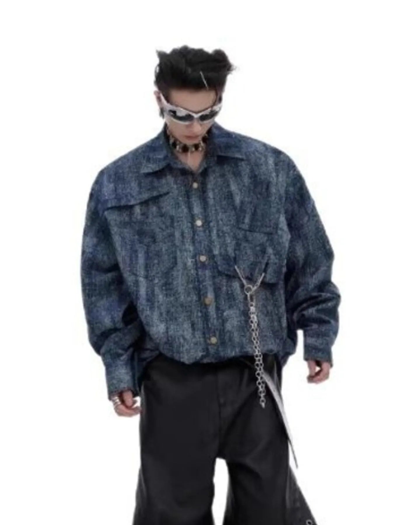 Men's Full Size Oversized Button Up Denim Shirt Plus Size Blue / S