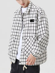 Men's Full Size Plaid Button Up Casual Jacket Plus Size