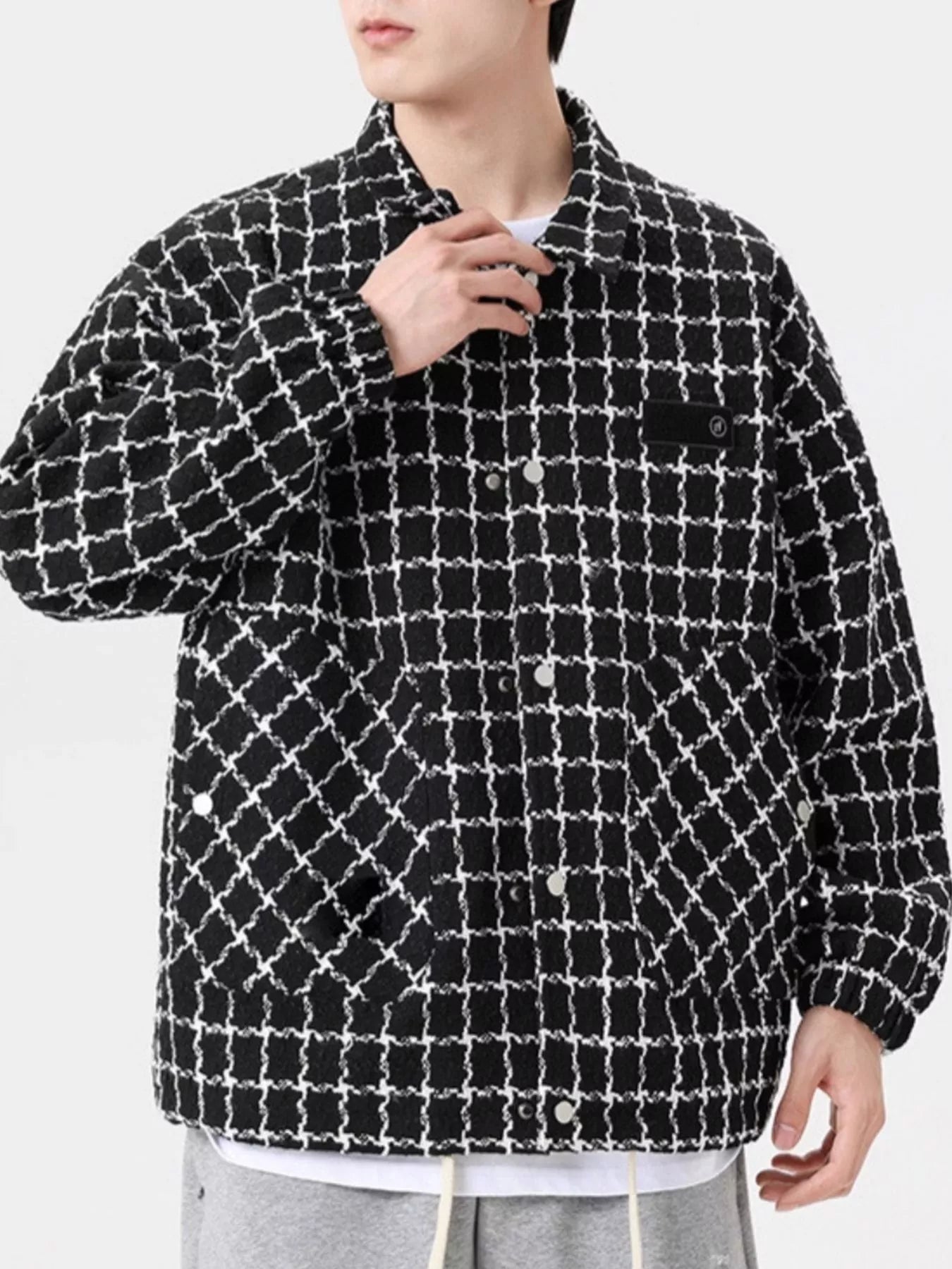 Men's Full Size Plaid Button Up Casual Jacket Plus Size Black / S