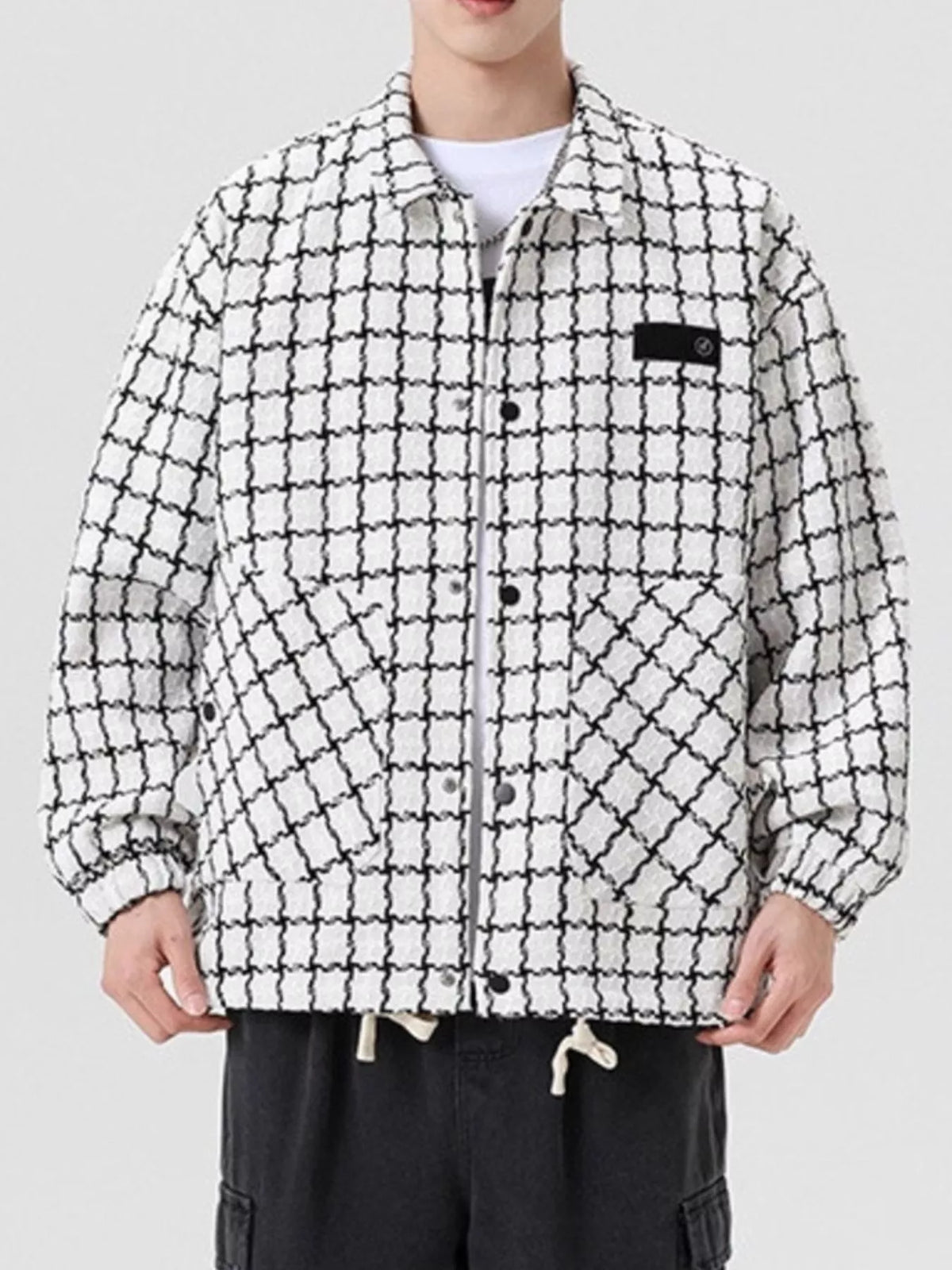 Men's Full Size Plaid Button Up Casual Jacket Plus Size White / S