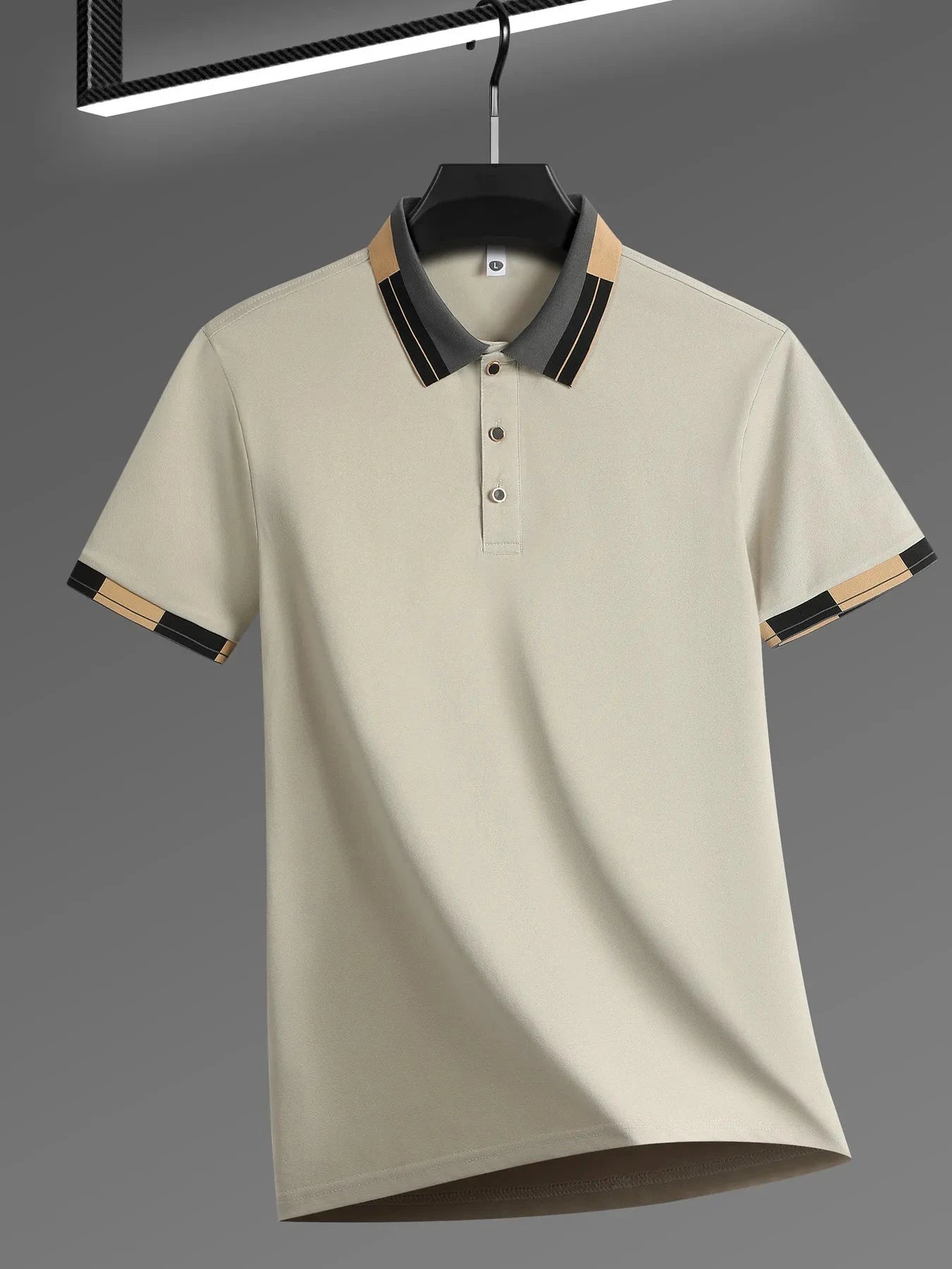 Men's Full Size Plus Size Button Detail Short Sleeve Polo Plus Size Khaki / S