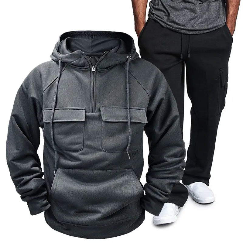 Men's Full Size Pocketed Drawstring Hoodie and Pants Set Plus Size Dark Gray / 2XL