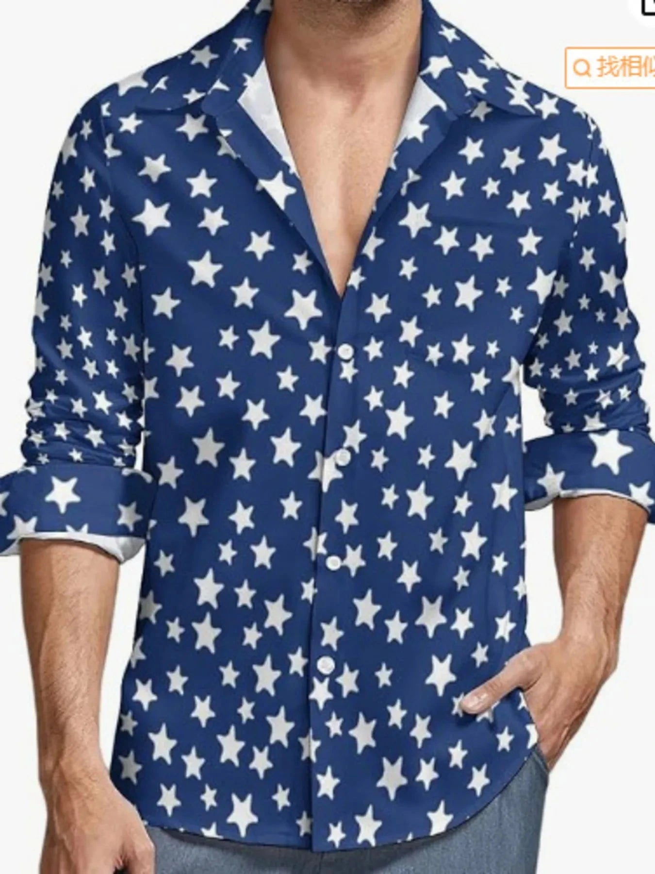 Men's Full Size Printed Button Up Long Sleeve Shirt Plus Size Dusty Blue / S