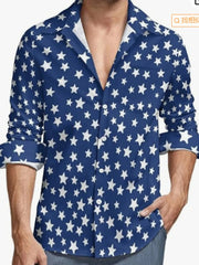 Men's Full Size Printed Button Up Long Sleeve Shirt Plus Size Dusty Blue / S