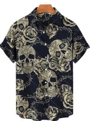 Men's Full Size Printed Button Up Short Sleeve Shirt Plus Size Black / S