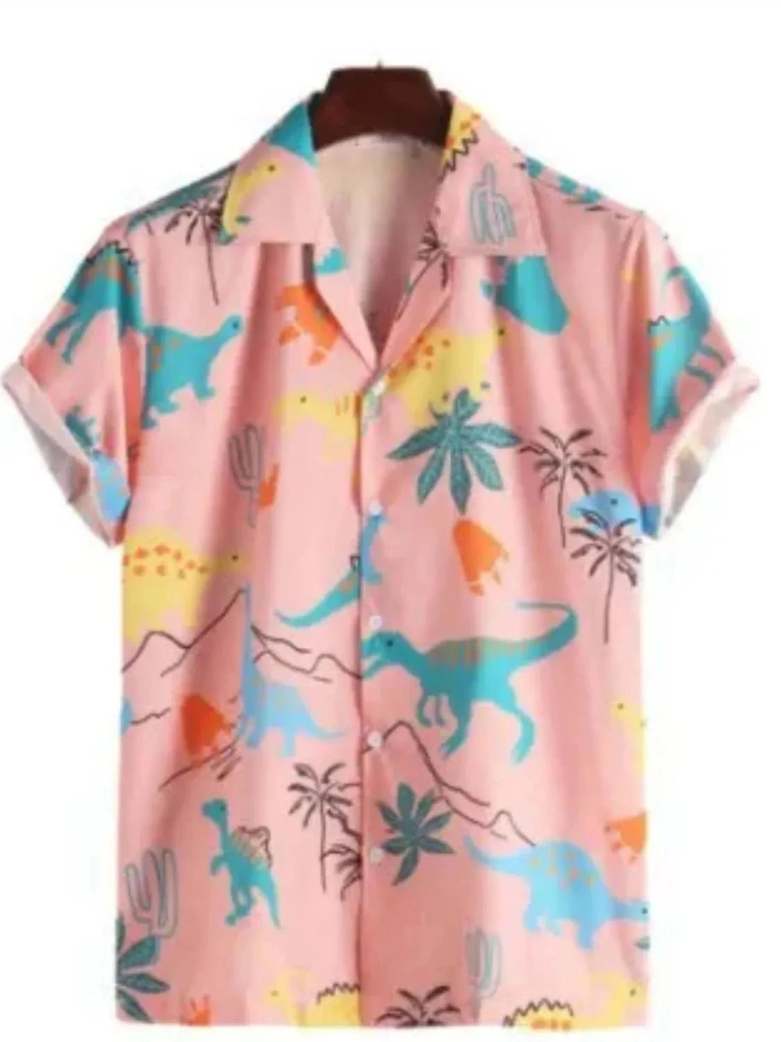 Men's Full Size Printed Button Up Short Sleeve Shirt Plus Size Blush Pink / S