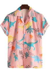 Men's Full Size Printed Button Up Short Sleeve Shirt Plus Size Blush Pink / S