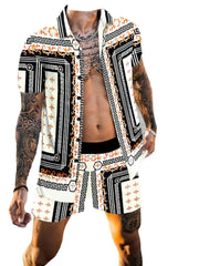 Men's Full Size Printed Collared Neck Short Sleeve Top and Shorts Set Plus Size