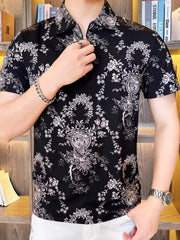 Men's Full Size Printed Short Sleeve Polo Plus Size Black / S