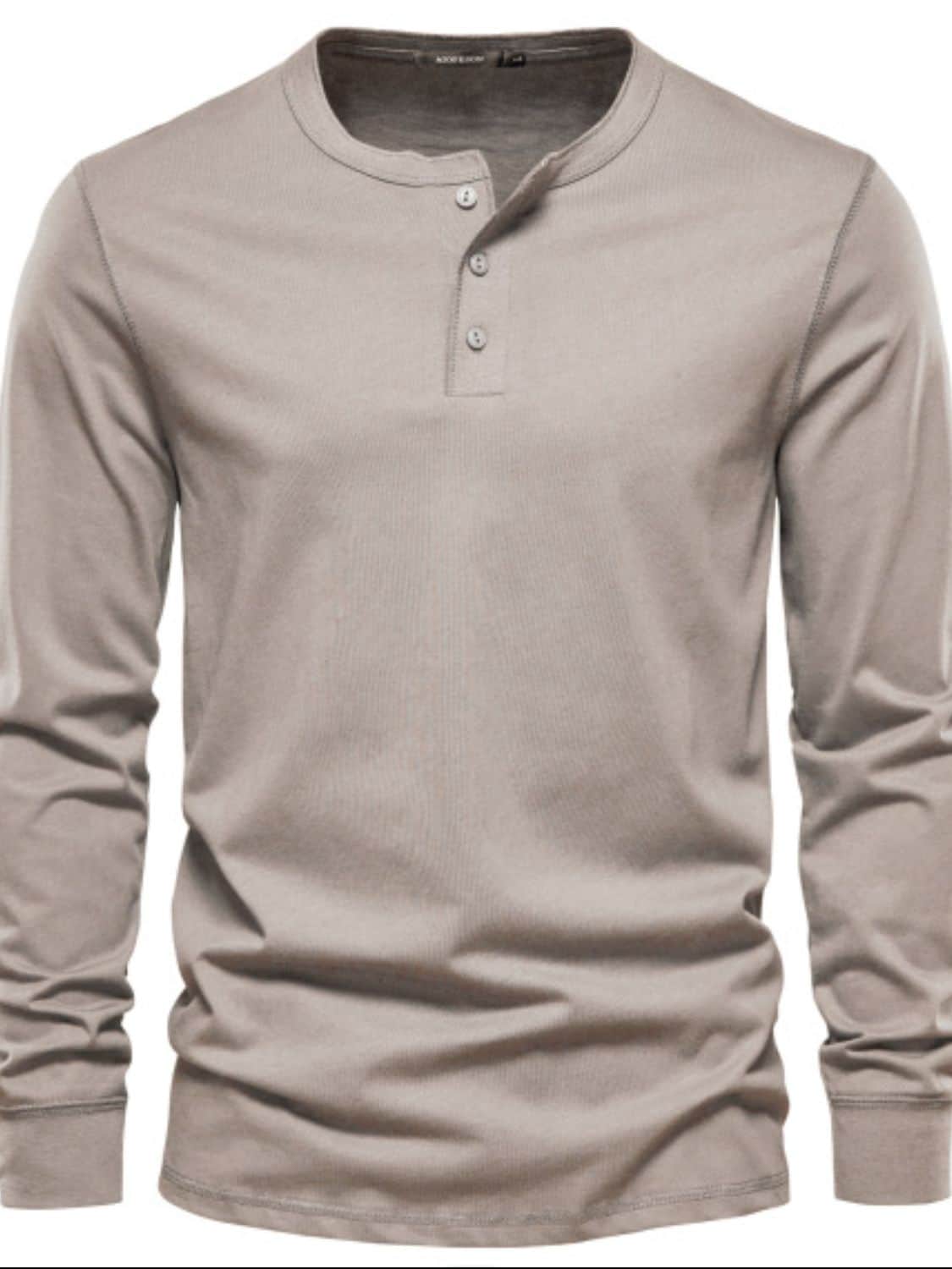 Men's Full Size Quarter Button Round Neck Long Sleeve T-Shirt Plus Size Khaki / 5XL