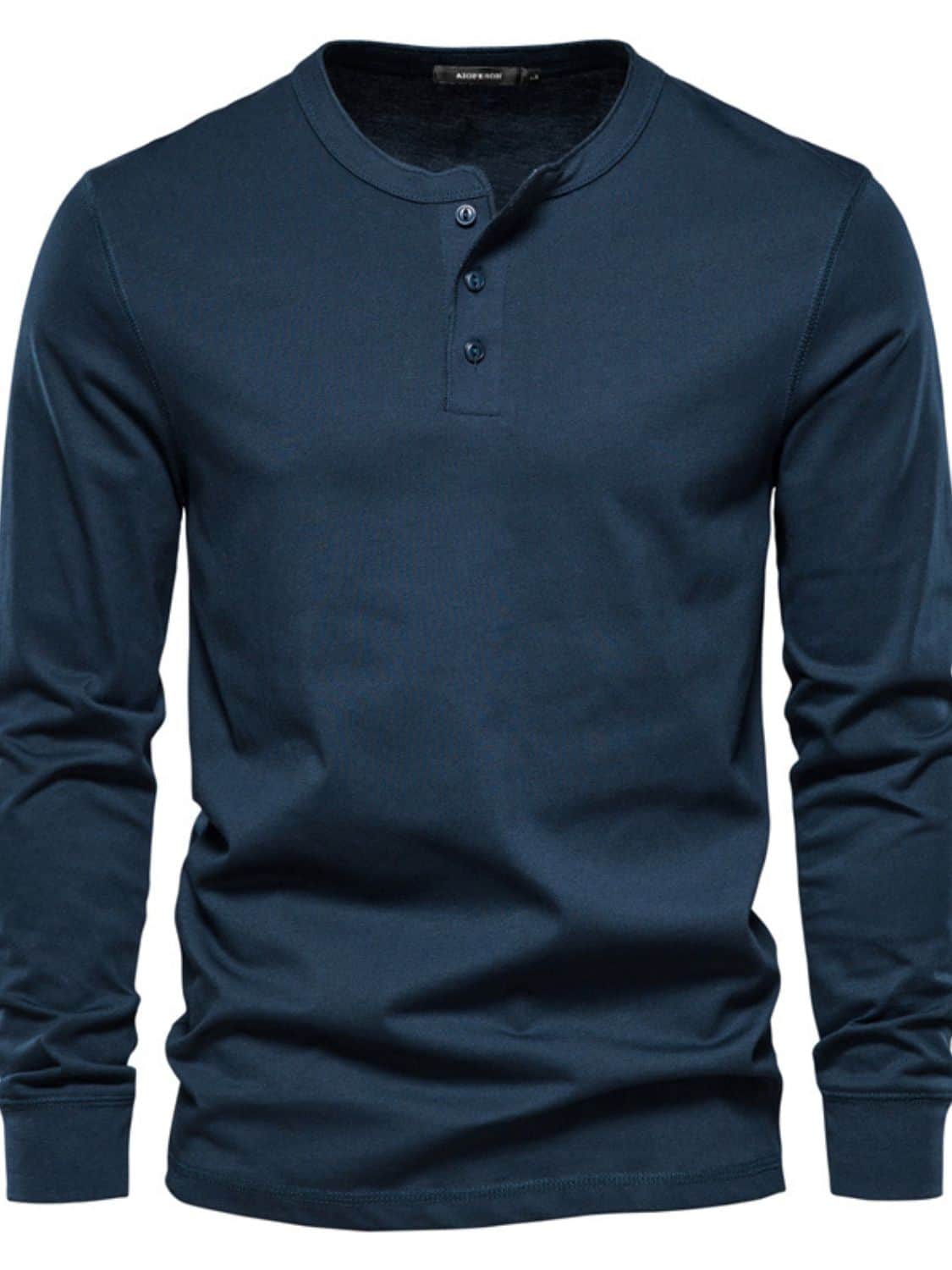 Men's Full Size Quarter Button Round Neck Long Sleeve T-Shirt Plus Size Navy / XS