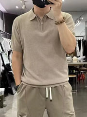 Men's Full Size Quarter Zip Short Sleeve Polo Plus Size Apricot / S